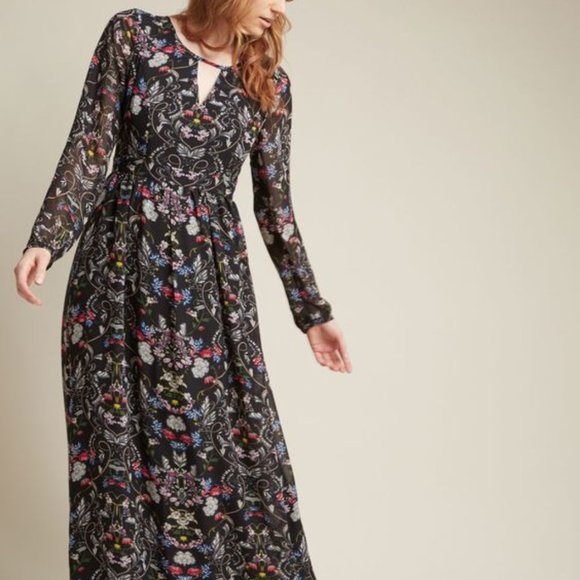 Lace & Mesh Maxi Dress Long Sleeve Floral NEW - Picture 1 of 12